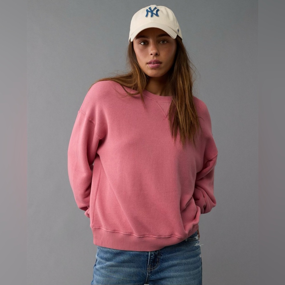 American Eagle Women’s Relaxed Crew Neck Sweatshirt Color Pink Size XL